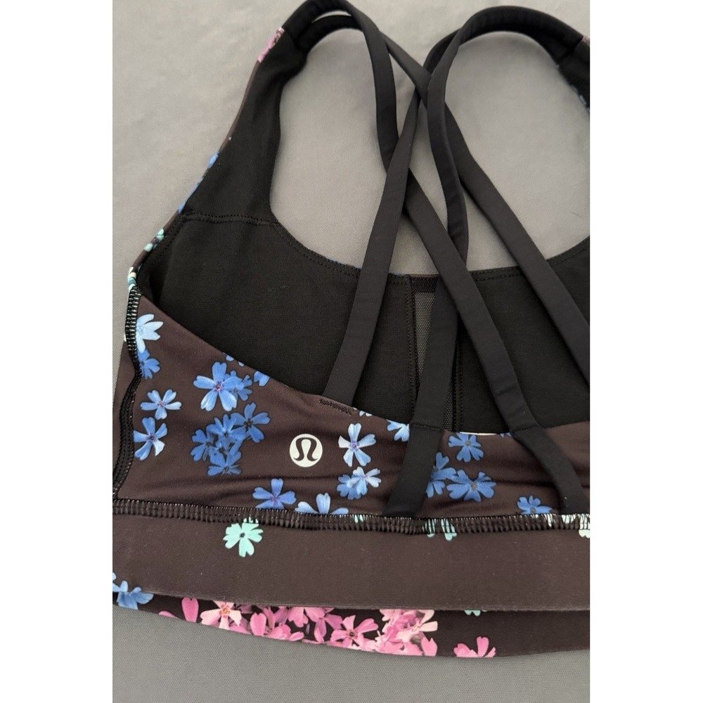 Lululemon Sports Bra Size 4 Brown Floral Criss Cross Back Athletic No Pads - Picture 7 of 7